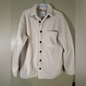 Zara Cream Colored Oversized Teddy Sherpa Shacket